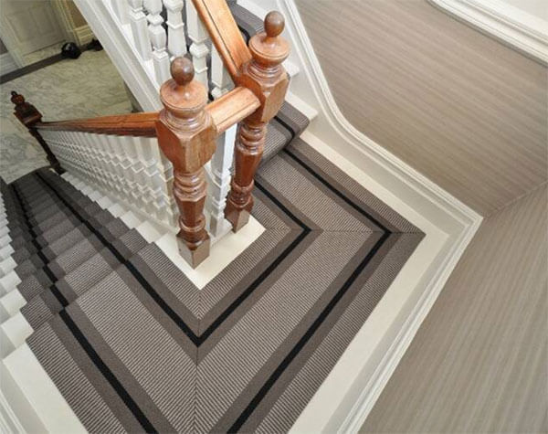 Cornered stairs and landing pattern carpet fitting, Huddersfield